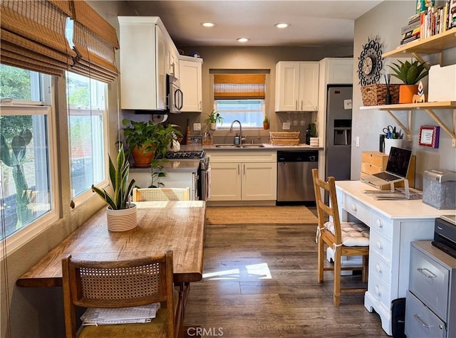 3100 Verdugo Rd, Los Angeles, CA 90065 - kitchen with stainless steel appliances, open shelves, a sink, healthy amount of natural light, and recessed lighting