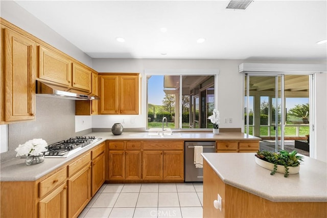 18560 Stonegate Ln, Rowland Heights, CA 91748 - kitchen with appliances with stainless steel finishes, a sink, healthy amount of natural light, under cabinet range hood, and recessed lighting