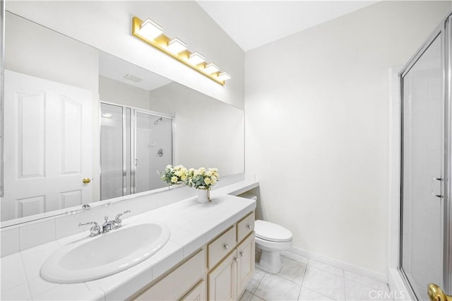 18560 Stonegate Ln, Rowland Heights, CA 91748 - bathroom with a shower stall, vanity, toilet, and baseboards