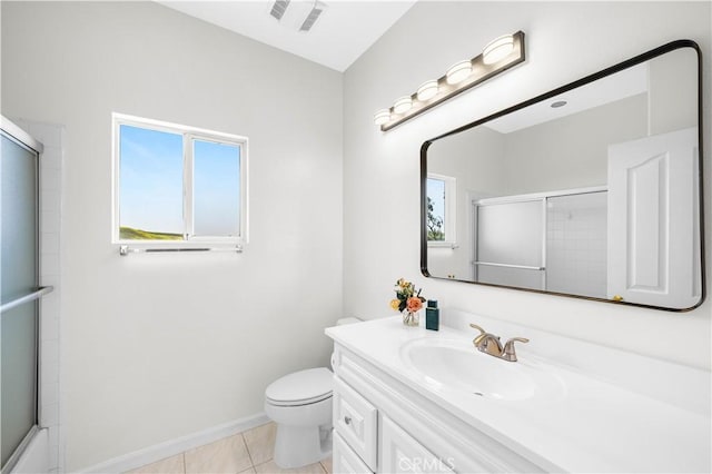 18560 Stonegate Ln, Rowland Heights, CA 91748 - full bath with a shower with shower door, toilet, vanity, tile patterned floors, and baseboards