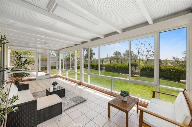 18560 Stonegate Ln, Rowland Heights, CA 91748 - sunroom / solarium featuring beamed ceiling