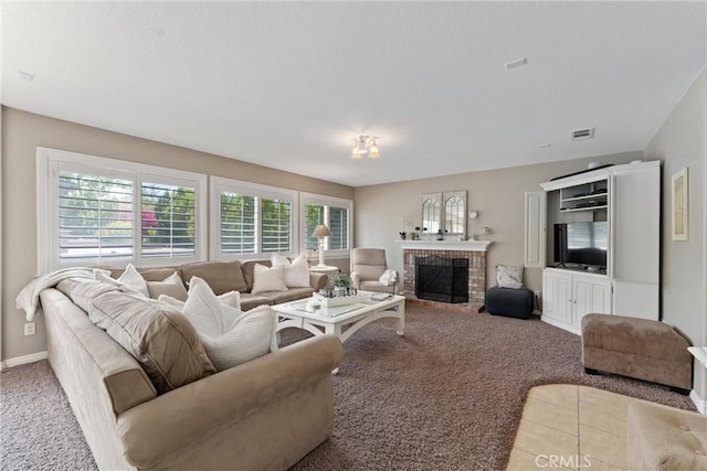 5549 Pine Ave, Chino Hills, CA 91709 - carpeted living area featuring a fireplace and baseboards