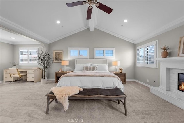 1817 Clark Ln Unit B, Redondo Beach, CA 90278 - bedroom with light colored carpet, an office area, baseboards, a fireplace, and ornamental molding
