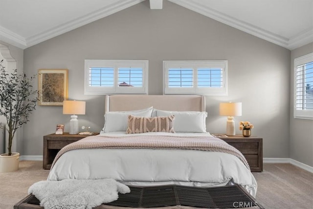 1817 Clark Ln Unit B, Redondo Beach, CA 90278 - bedroom with carpet flooring, baseboards, lofted ceiling, and ornamental molding