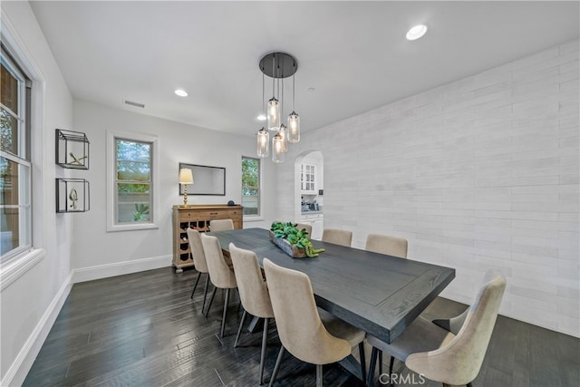 12 Via Alcamo, San Clemente, CA 92673 - dining space with baseboards, dark wood-style floors, recessed lighting, and a chandelier