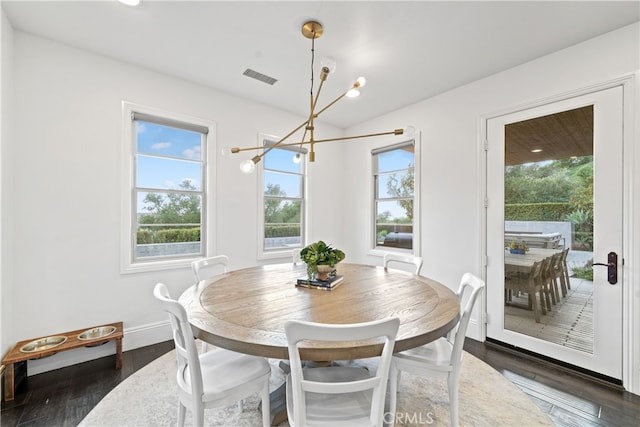 12 Via Alcamo, San Clemente, CA 92673 - dining space with a chandelier, dark wood-style floors, and baseboards