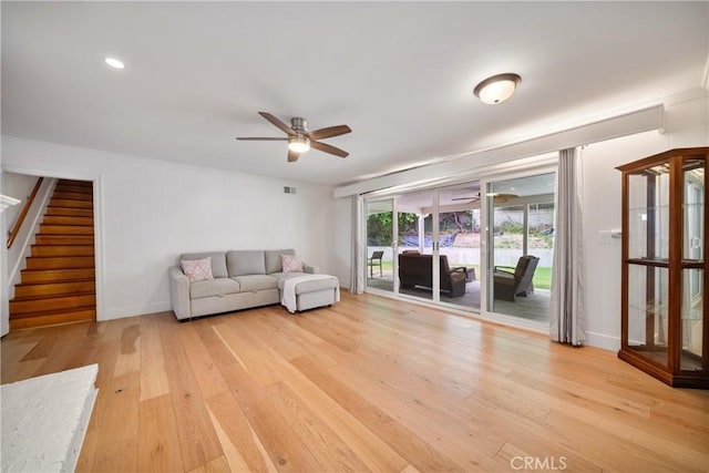 780 Brown Sage Dr, Glendora, CA 91741 - living area featuring a ceiling fan, light wood-type flooring, and stairway