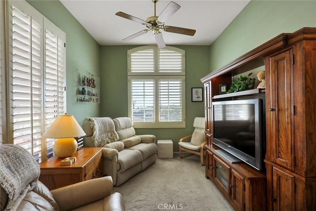 3511 Daffodil Ave Unit 14, Corona Del Mar, CA 92625 - living area featuring light carpet and ceiling fan