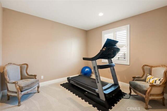 32106 Richardson St, Menifee, CA 92584 - workout area featuring baseboards, carpet floors, and recessed lighting