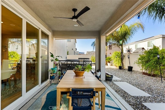 32106 Richardson St, Menifee, CA 92584 - fenced backyard featuring outdoor dining area, a ceiling fan, and a patio area