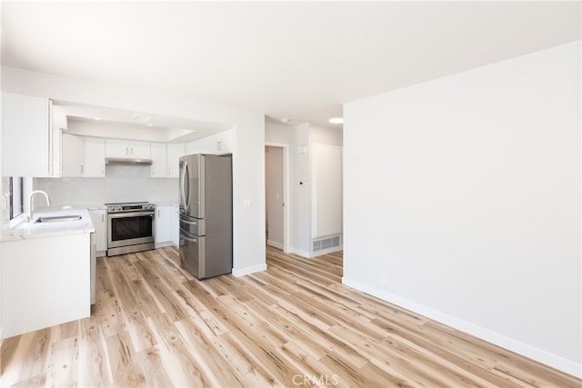 1485 W Cerritos Ave Unit 8, Anaheim, CA 92802 - kitchen featuring appliances with stainless steel finishes, a sink, light countertops, light wood finished floors, and white cabinets