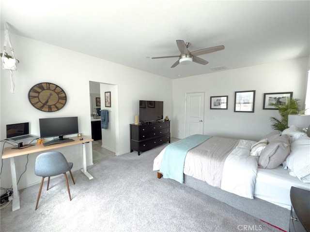 5485 San Roberto, San Diego, CA 92154 - bedroom with light colored carpet, an office area, and a ceiling fan