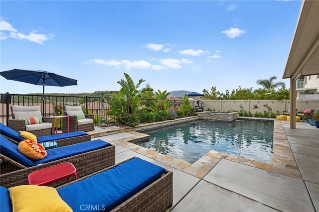 45936 Camino Rubi, Temecula, CA 92592 - view of swimming pool with a fenced backyard, a patio area, and a pool with connected hot tub