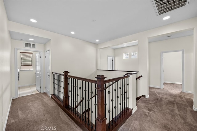 45936 Camino Rubi, Temecula, CA 92592 - corridor with carpet flooring, an upstairs landing, baseboards, and recessed lighting