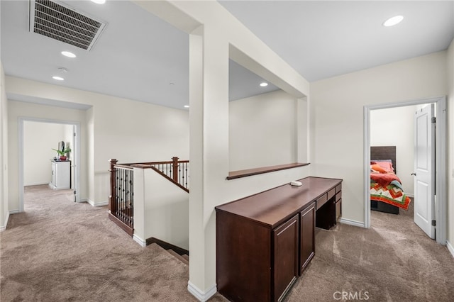 45936 Camino Rubi, Temecula, CA 92592 - hallway featuring an upstairs landing, carpet, baseboards, and recessed lighting