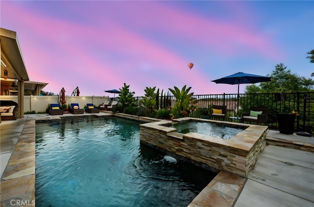 45936 Camino Rubi, Temecula, CA 92592 - view of pool featuring an in-ground hot tub, a fenced backyard, and a patio