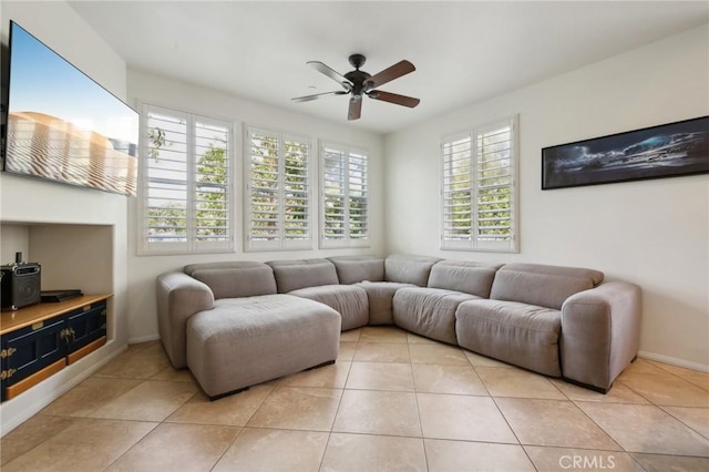 8519 E Kendra Loop, Orange, CA 92867 - living room featuring plenty of natural light, ceiling fan, and light tile patterned flooring