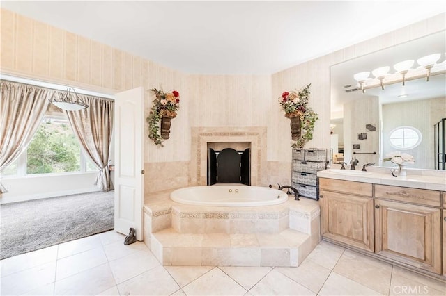 45975 Sandia Creek Dr, Temecula, CA 92590 - full bath featuring tile patterned floors, a bath, vanity, and a shower