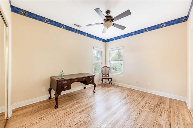45975 Sandia Creek Dr, Temecula, CA 92590 - office space with light wood finished floors, baseboards, and a ceiling fan