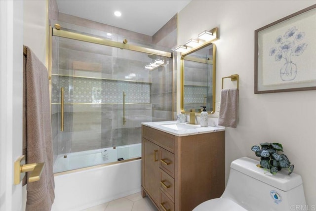 4566 Derrick Dr, San Diego, CA 92117 - bathroom featuring toilet, vanity, shower / bath combination with glass door, and tile patterned floors