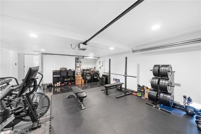 20191 Imperial Cove Ln, Huntington Beach, CA 92646 - gym featuring recessed lighting, independent washer and dryer, and a garage
