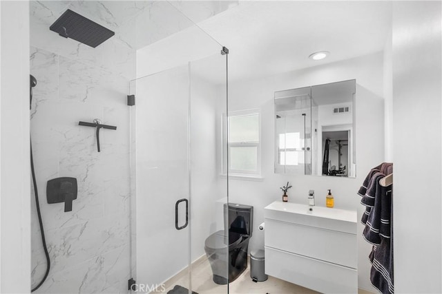 20191 Imperial Cove Ln, Huntington Beach, CA 92646 - bathroom with a marble finish shower, vanity, and toilet