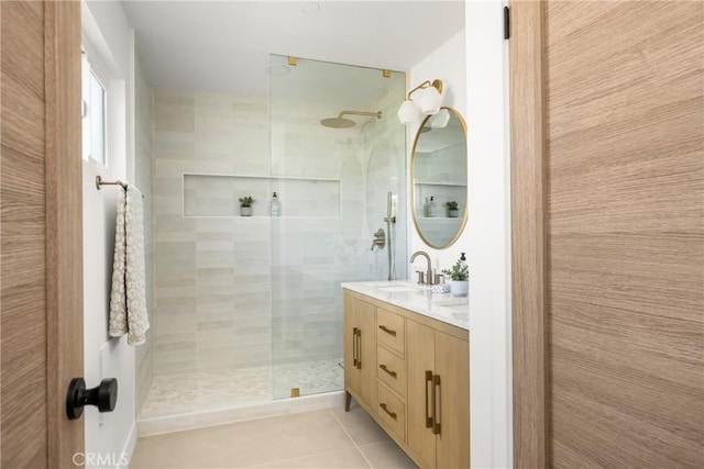 1909 Montair Ave, Long Beach, CA 90815 - full bathroom featuring tile patterned flooring, walk in shower, and vanity