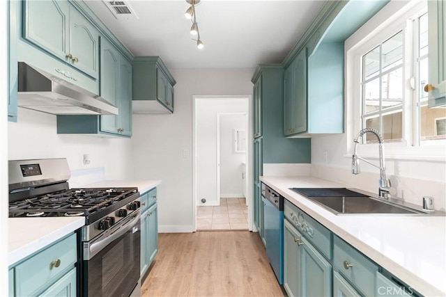 116 N Wildwood Ave, Glendora, CA 91741 - kitchen with appliances with stainless steel finishes, a sink, under cabinet range hood, and light countertops