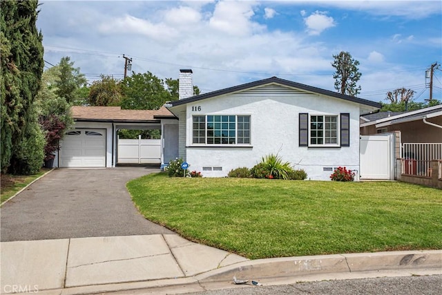 116 N Wildwood Ave, Glendora, CA 91741 - single story home featuring crawl space, a chimney, asphalt driveway, an attached garage, and stucco siding