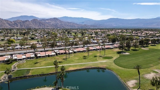 77178 Pauma Valley Way, Palm Desert, CA 92211 - aerial view of property and surrounding area with nearby suburban area, a local golf course, and a water and mountain view