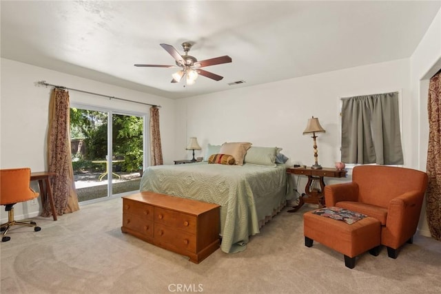 3123 Michael Way, Chico, CA 95973 - bedroom with access to outside, light carpet, and ceiling fan