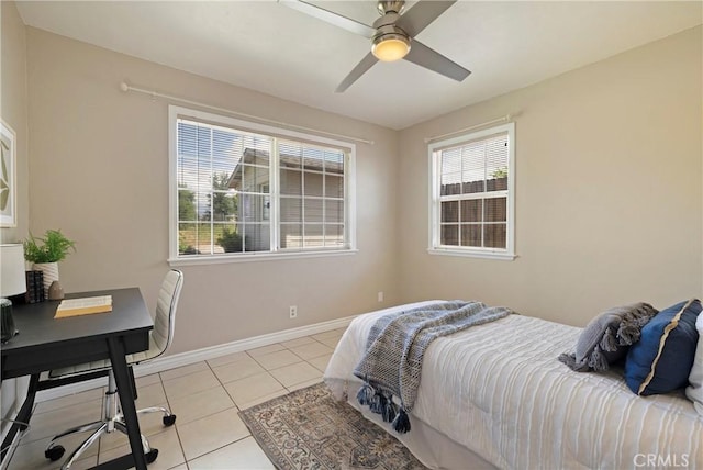 20 Parkhurst St, Chico, CA 95928 - bedroom with light tile patterned flooring, a desk, baseboards, and a ceiling fan