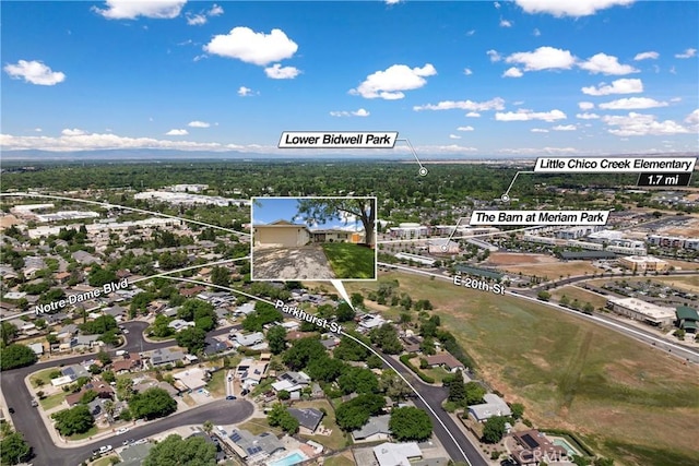 20 Parkhurst St, Chico, CA 95928 - aerial view of property and surrounding area with property parcel outlined