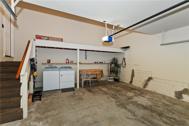 28589 Shenandoah Dr, Lake Arrowhead, CA 92352 - garage with washer and clothes dryer and a garage door opener