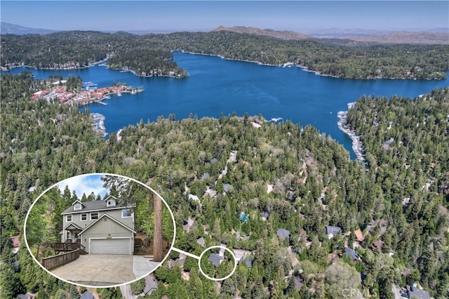 28589 Shenandoah Dr, Lake Arrowhead, CA 92352 - aerial view of a heavily wooded area and a large body of water