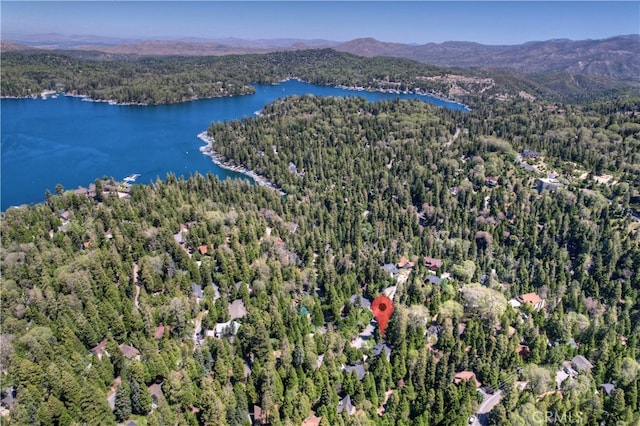28589 Shenandoah Dr, Lake Arrowhead, CA 92352 - aerial view of a heavily wooded area and a water and mountain view