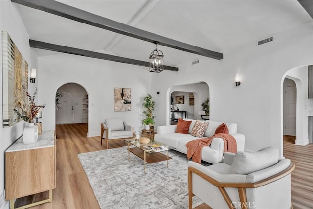 932 S Cloverdale Ave, Los Angeles, CA 90036 - living room featuring arched walkways and light wood finished floors
