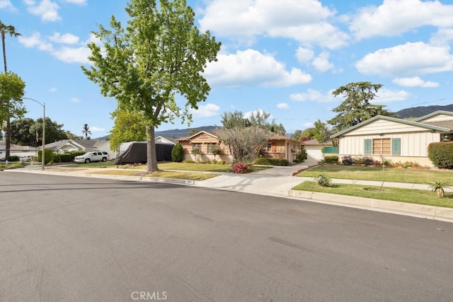 7861 Cora St, Sunland, CA 91040 - view of front facade featuring a residential view, concrete driveway, and a front lawn