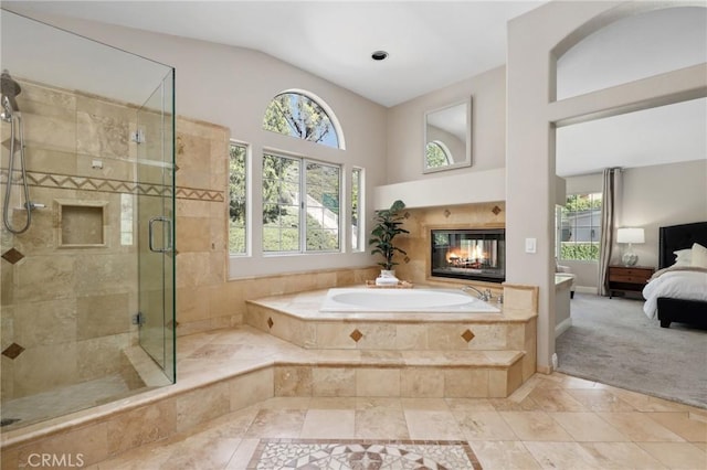 26752 Devonshire Rd, Laguna Hills, CA 92653 - bathroom with connected bathroom, plenty of natural light, a stall shower, a bath, and a towering ceiling