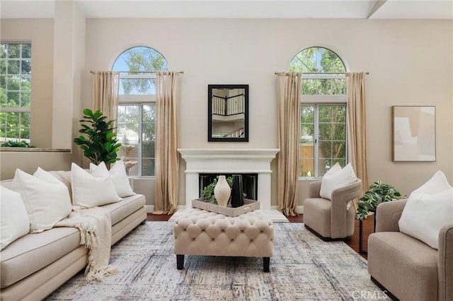 26752 Devonshire Rd, Laguna Hills, CA 92653 - living room featuring wood finished floors, a glass covered fireplace, and baseboards