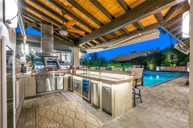 19151 Fowler Ave, North Tustin, CA 92705 - view of patio with beverage cooler and ceiling fan