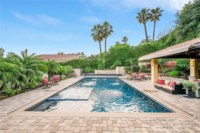 19151 Fowler Ave, North Tustin, CA 92705 - view of swimming pool with an outdoor hangout area, a patio, and a gazebo