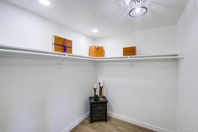 walk in closet with wood finished floors
