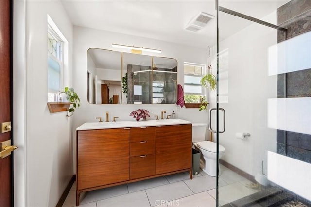 636 Jameson, Arroyo Grande, CA 93420 - bathroom with double vanity, a shower stall, radiator, toilet, and healthy amount of natural light