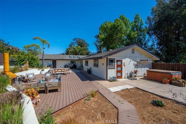 636 Jameson, Arroyo Grande, CA 93420 - rear view of property with a hot tub, a deck, an outdoor living space, and a patio