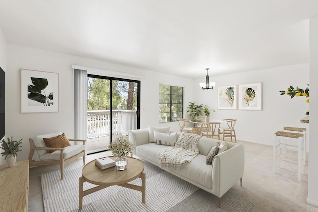 14936 Avenida Venusto Unit 12, San Diego, CA 92128 - living room featuring a chandelier and light carpet