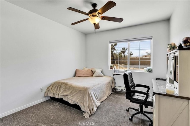 7356 Rubidoux Ave, Yucca Valley, CA 92284 - carpeted bedroom with baseboards, an office area, and ceiling fan