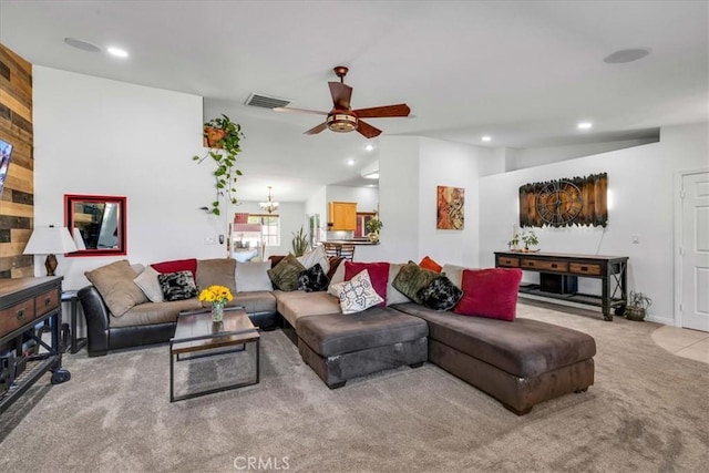 7356 Rubidoux Ave, Yucca Valley, CA 92284 - living area with ceiling fan, light carpet, and recessed lighting