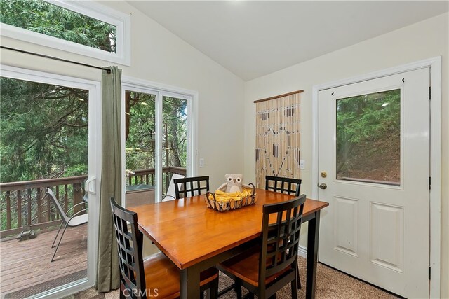 23776 Lakeview Dr, Crestline, CA 92325 - dining area featuring vaulted ceiling