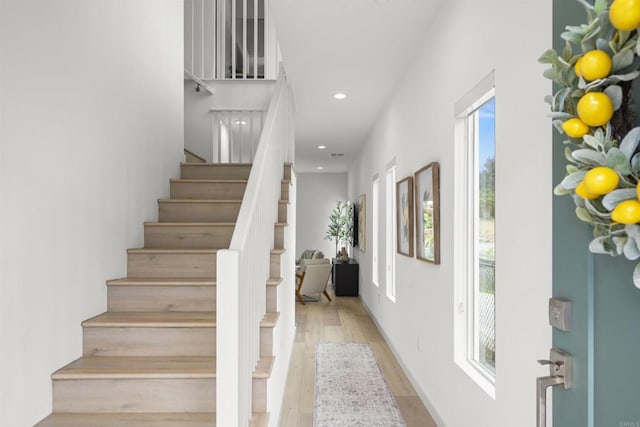 2210 Bonita Ct, Lemon Grove, CA 91945 - entrance foyer with stairs, wood finished floors, and recessed lighting